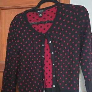 Whitehouse Black Market Red And Black Button Down Sweater